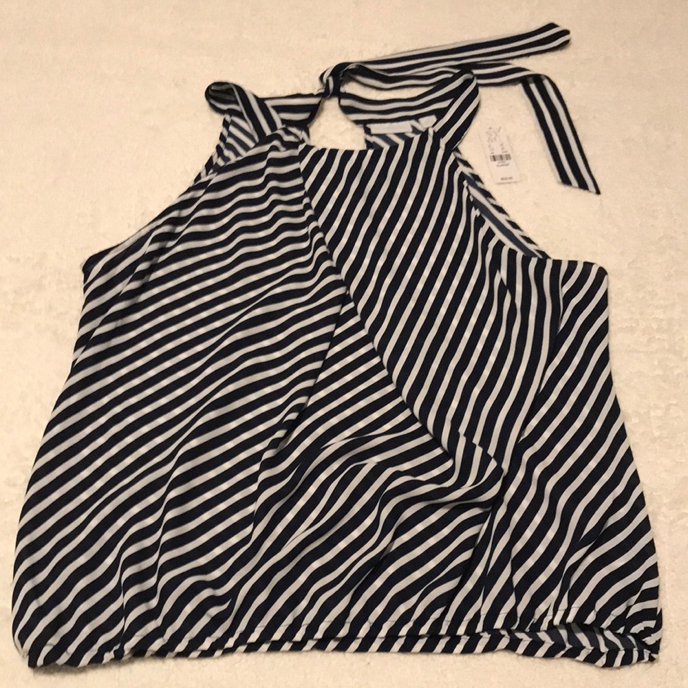 NWT New York & Company navy striped sleeveless blouse Size XL